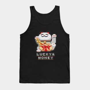 Maneki Neko Lucky & Money Japanese chubby white cat pixel art Tank Top